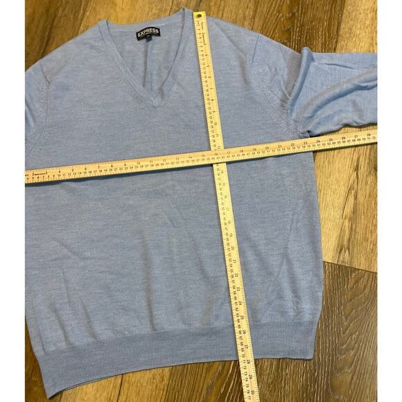Express 100% Italian Merino Wool Light Blue V Neck Sweater XL Preppy Classic - Picture 5 of 5